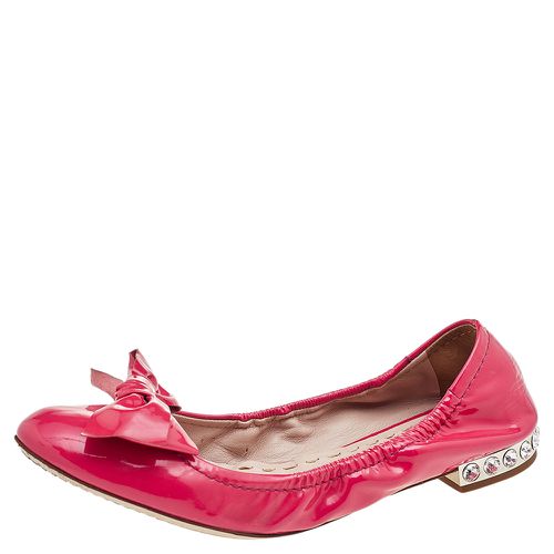 Patent Leather Crystal Embellished Bow Ballet Flats Size 38 - Miu Miu - Modalova