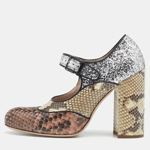 Glitter and Python Mary Jane Block Heel Pumps Size 35 - Miu Miu - Modalova