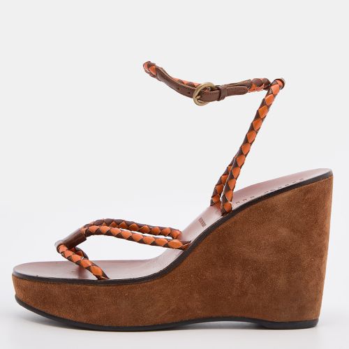 Orange Leather Strappy Wedge Sandals Size 38 - Miu Miu - Modalova