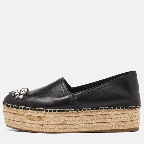 Leather Crystal Embelished Platform Espadrilles Flats Size 40 - Miu Miu - Modalova