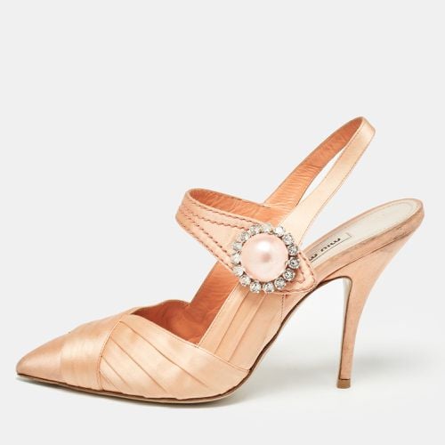 Satin Crystal Embellished Slingback Pumps Size 38.5 - Miu Miu - Modalova