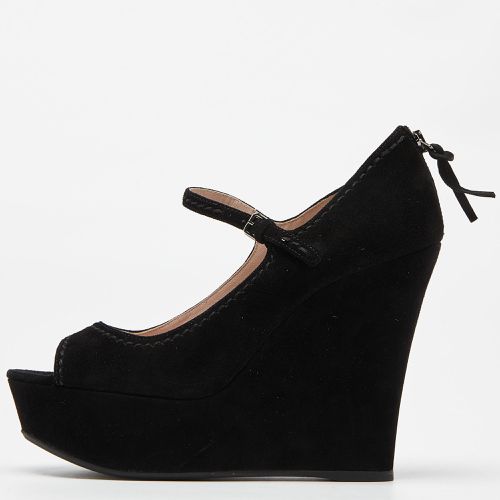 Suede Peep Toe Ankle Strap Wedges Size 38 - Miu Miu - Modalova