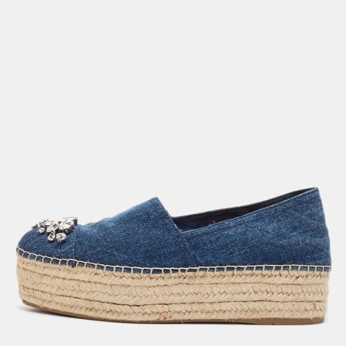 Denim Crystal Embellished Platform Espadrilles Size 40 - Miu Miu - Modalova