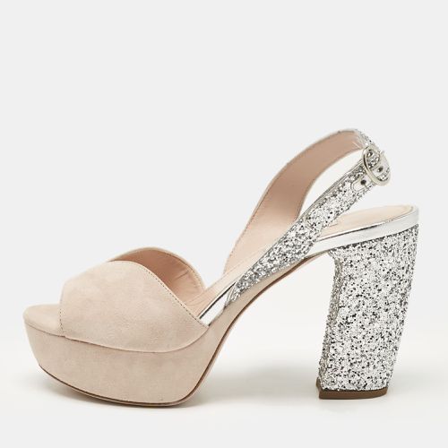 Silver Suede and Glitter Platform Sandals Size 36 - Miu Miu - Modalova