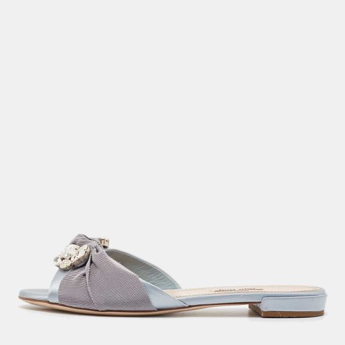 Light Satin and Canvas Crystals Embellished Knot Slide Flats Size 38 - Miu Miu - Modalova