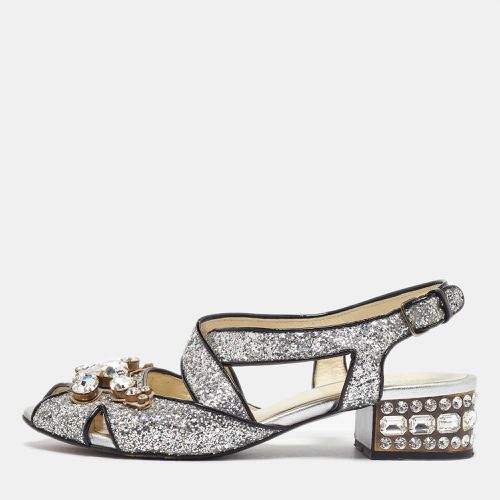 Glitter and Patent Leather Embellished Ankle Strap Sandals Size 36 - Miu Miu - Modalova