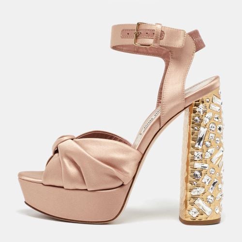 Satin Crystal Embellished Block Heel Platform Ankle Strap Sandals Size 36 - Miu Miu - Modalova