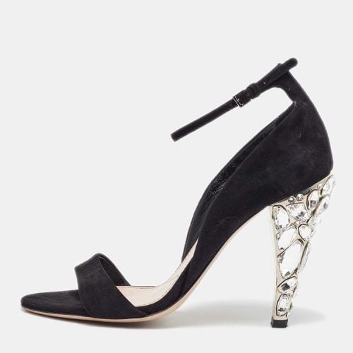 Suede Crystal Embellished Ankle Strap Sandals Size 36 - Miu Miu - Modalova