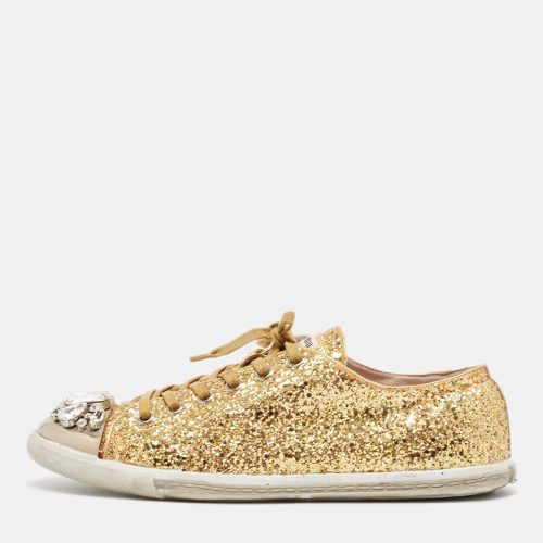 Glitter and Leather Low Top Sneakers Size 39 - Miu Miu - Modalova