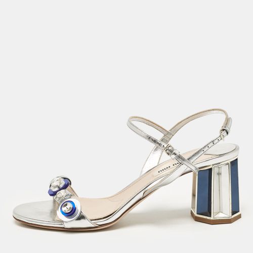 Leather Crystal Embellished Ankle Strap Sandals Size 38 - Miu Miu - Modalova