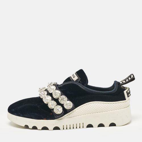 Velvet Crystal Embellished Slip On Sneakers Size 35.5 - Miu Miu - Modalova