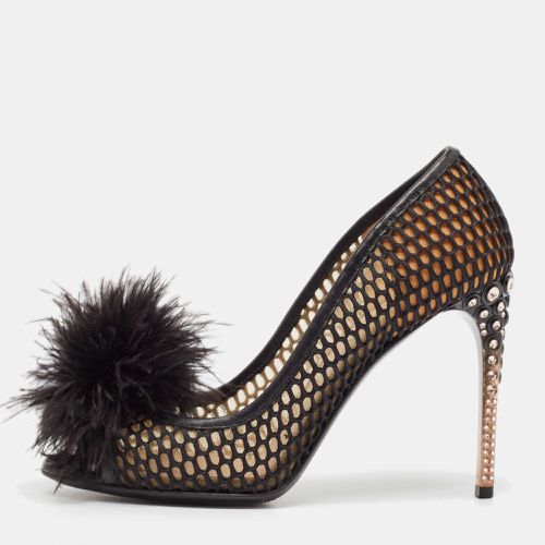 Feather and Leather Peep Toe Pumps Size 36.5 - Miu Miu - Modalova