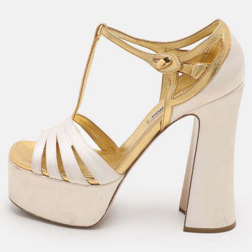 Gold Leather and Satin Platform Sandals Size 36 - Miu Miu - Modalova