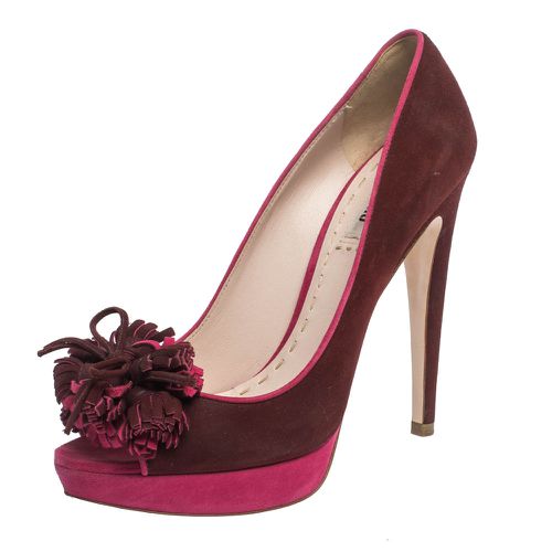 Pink Suede Tassel Detail Peep Toe Platform Pumps Size 38.5 - Miu Miu - Modalova