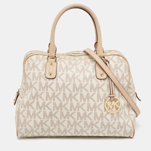 White Signature Coated Canvas and Leather Charm Satchel - Michael Kors - Modalova