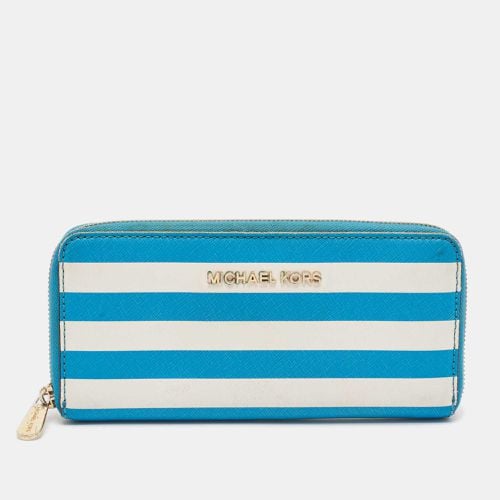 White Leather Stripe Zip Continental Wallet - Michael Kors - Modalova