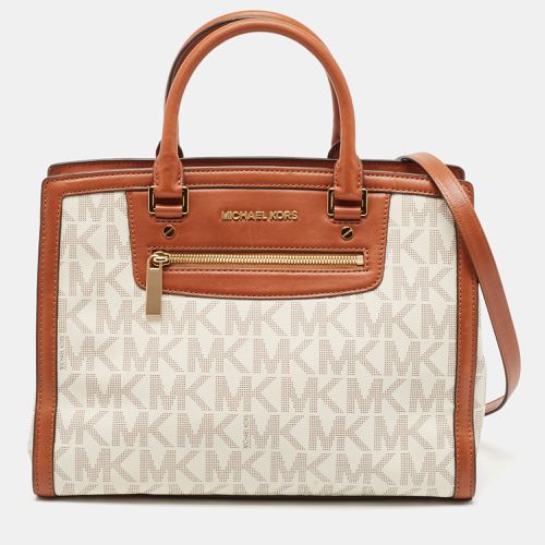 White Signature Coated Canvas and Leather Selma Zip Tote - Michael Kors - Modalova