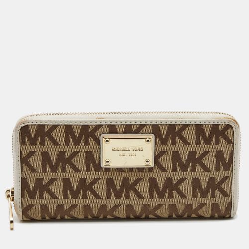 White Signature Canvas and Leather Zip Around Wallet - Michael Kors - Modalova