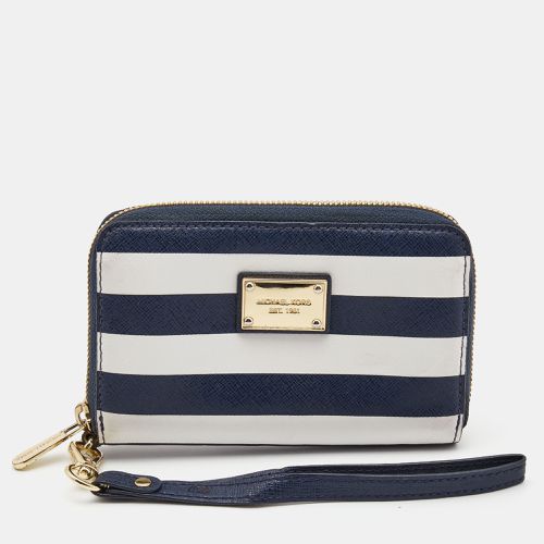 White Leather Striped Zip Around Wallet - Michael Kors - Modalova