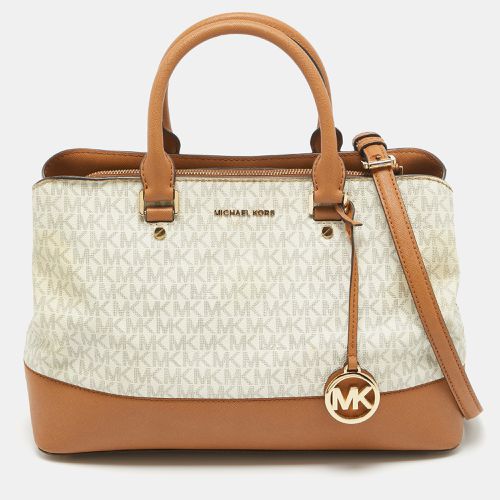 White Signature Coated Canvas and Leather Savannah Satchel - Michael Kors - Modalova