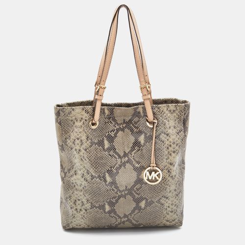 Grey Python Effect Leather North South Tote - MICHAEL Michael Kors - Modalova