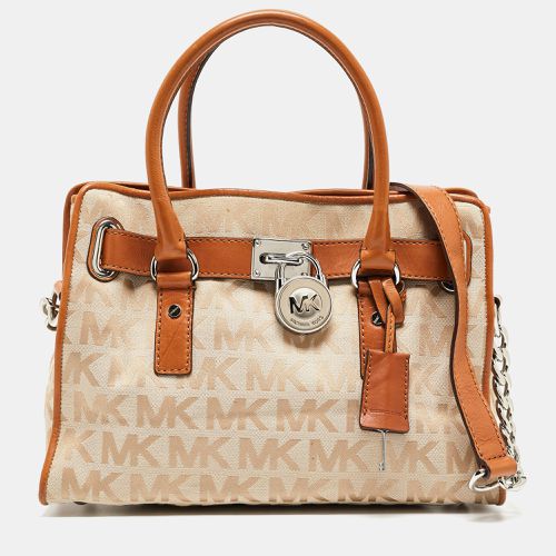 Brown Signature Canvas and Leather Hamilton Lock Tote - MICHAEL Michael Kors - Modalova