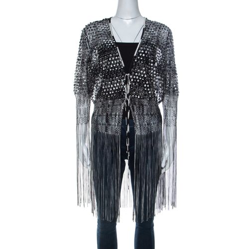 Monochrome Crochet Knit Lace Trim Fringed Cardigan L - Missoni - Modalova