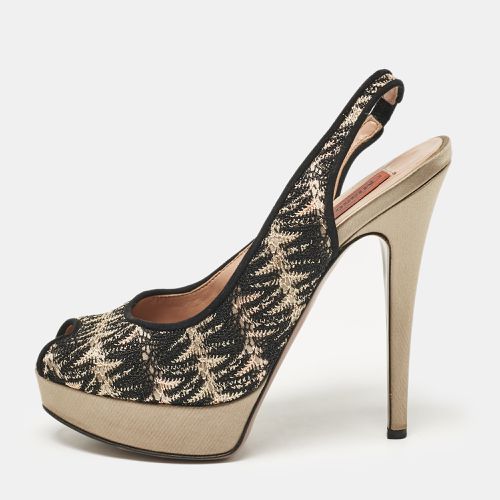 Grey Lace and Satin Peep Toe Platform Slingback Pumps Size 38 - Missoni - Modalova