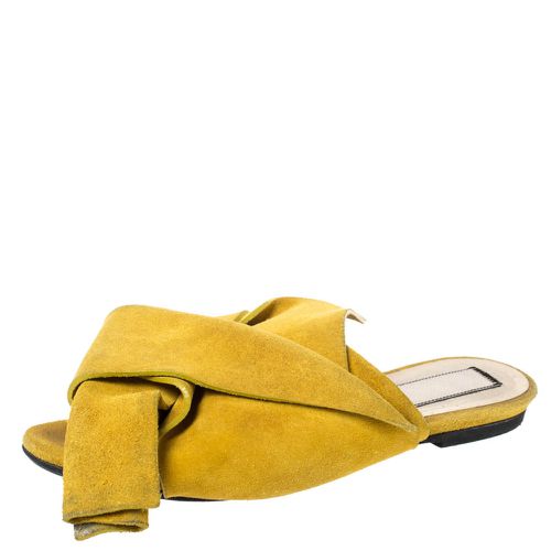 Mustard Suede Knot Flat Mules Size 36 - N21 - Modalova