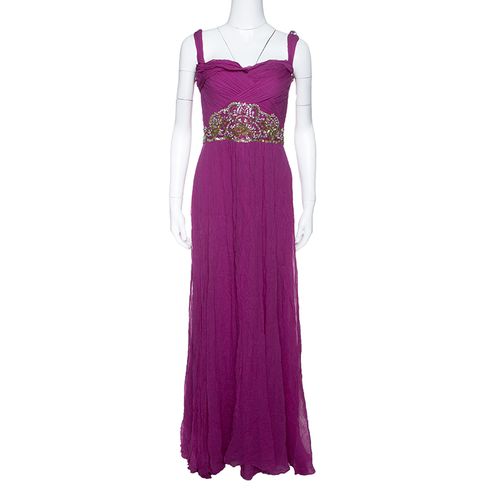 Magenta Embellished Chiffon Draped Grecian Gown S - Notte By Marchesa - Modalova