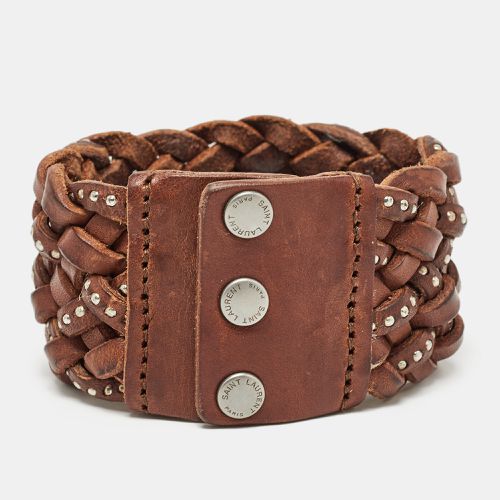 Studded & Braided Leather Wide Bracelet - Saint Laurent Paris - Modalova