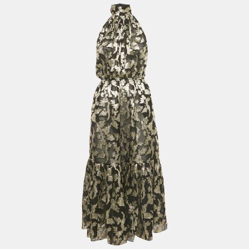 Gold Fil Coupe Silk Halter Neck Midi Dress S - Saint Laurent Paris - Modalova