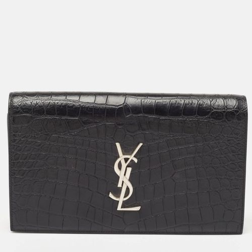 Saint Laurent Croc Embossed Leather Monogram Kate Clutch - Saint Laurent Paris - Modalova