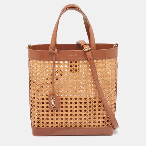 Saint Laurent /Beige Woven Raffia and Leather Toy Tote - Saint Laurent Paris - Modalova