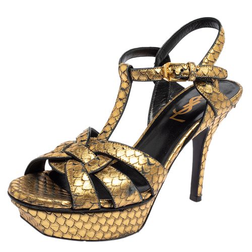 Saint Laurent Python Embossed Leather Tribute Platform Ankle Strap Sandals Size 35 - Saint Laurent Paris - Modalova