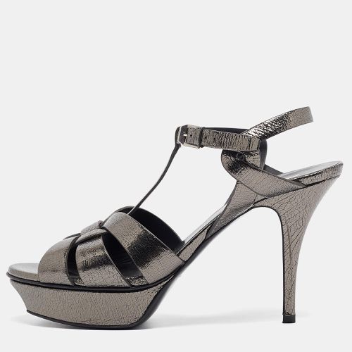 Saint Laurent Grey Textured Leather Tribute Sandals Size 41 - Saint Laurent Paris - Modalova