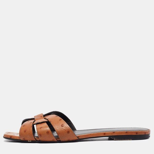 Saint Laurent Ostrich Tribute Flat Slides Size 40 - Saint Laurent Paris - Modalova