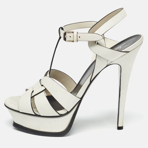 Saint Laurent /Black Leather Tribute Ankle Strap Sandals Size 38 - Saint Laurent Paris - Modalova