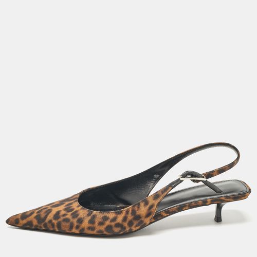 Saint Laurent /Black Leopard Print Canvas Cherish Slingback Pumps Size 37.5 - Saint Laurent Paris - Modalova