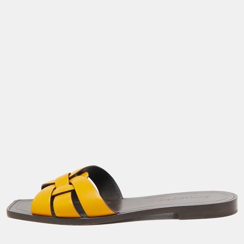 Saint Laurent Mustard Leather Tribute Flat Sandals Size 38 - Saint Laurent Paris - Modalova