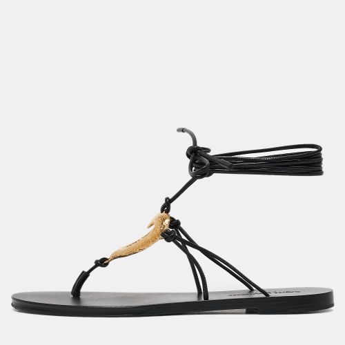 Saint Laurent Leather Love Ankle Tie Flat Sandals Size 37 - Saint Laurent Paris - Modalova