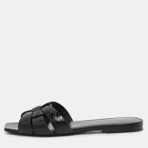 Saint Laurent Croc Embossed Leather Tribute Slide Sandals Size 35 - Saint Laurent Paris - Modalova