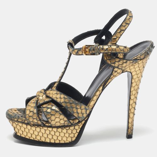 Saint Laurent Gold Python Embossed Leather Tribute Sandals Size 39.5 - Saint Laurent Paris - Modalova