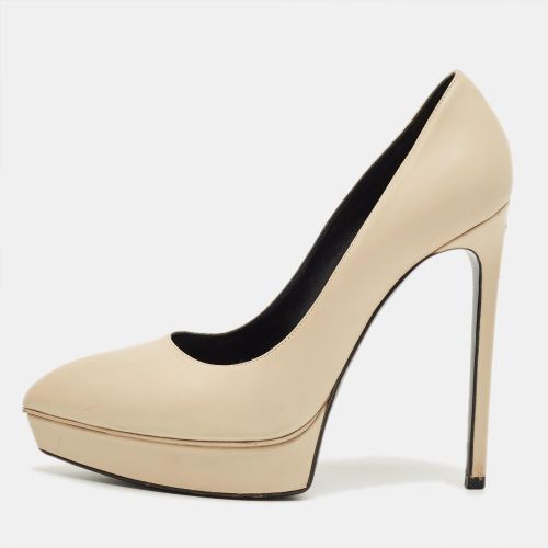 Saint Laurent Beige Leather Janis Pointed Toe Platform Pumps Size 38 - Saint Laurent Paris - Modalova