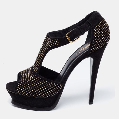 Studded Suede T-Strap Peep Toe Platform Sandals Size 38.5 - Saint Laurent Paris - Modalova