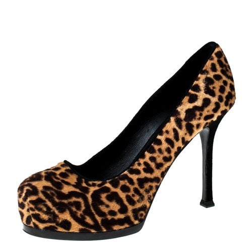 Brown Leopard Print Pony Hair Tribtoo Platform Pumps Size 36 - Saint Laurent Paris - Modalova