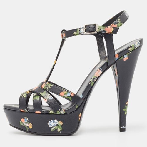 Saint Laurent Floral Print Leather Platform Sandals Size 37.5 - Saint Laurent Paris - Modalova