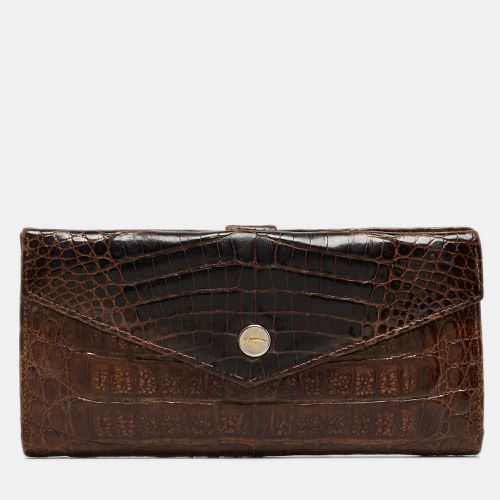 Dark Crocodile Envelope Continental Wallet - Salvatore Ferragamo - Modalova