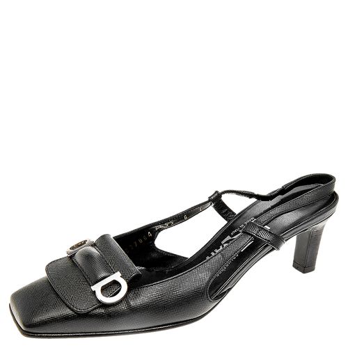 Saffiano Leather Buckle Detail Slingback Sandals Size 36.5 - Salvatore Ferragamo - Modalova