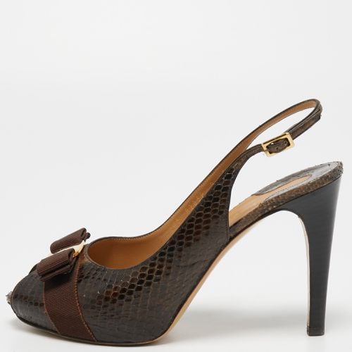 Python Leather Vara Bow Slingback Pumps Size 39.5 - Salvatore Ferragamo - Modalova